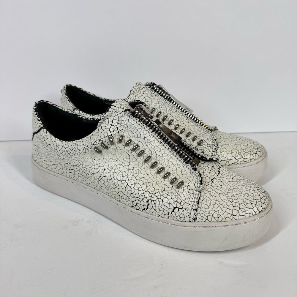 Frye Rebel Lena Zip Sneakers Low Top Shoes Leather Sneaker Crackled Size 7.5
